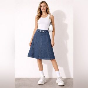 Y2 Blu Vintage Denim Skirt Medium Y2K Blue Jean A-Line Paneled Midi Skirt Sz 11
